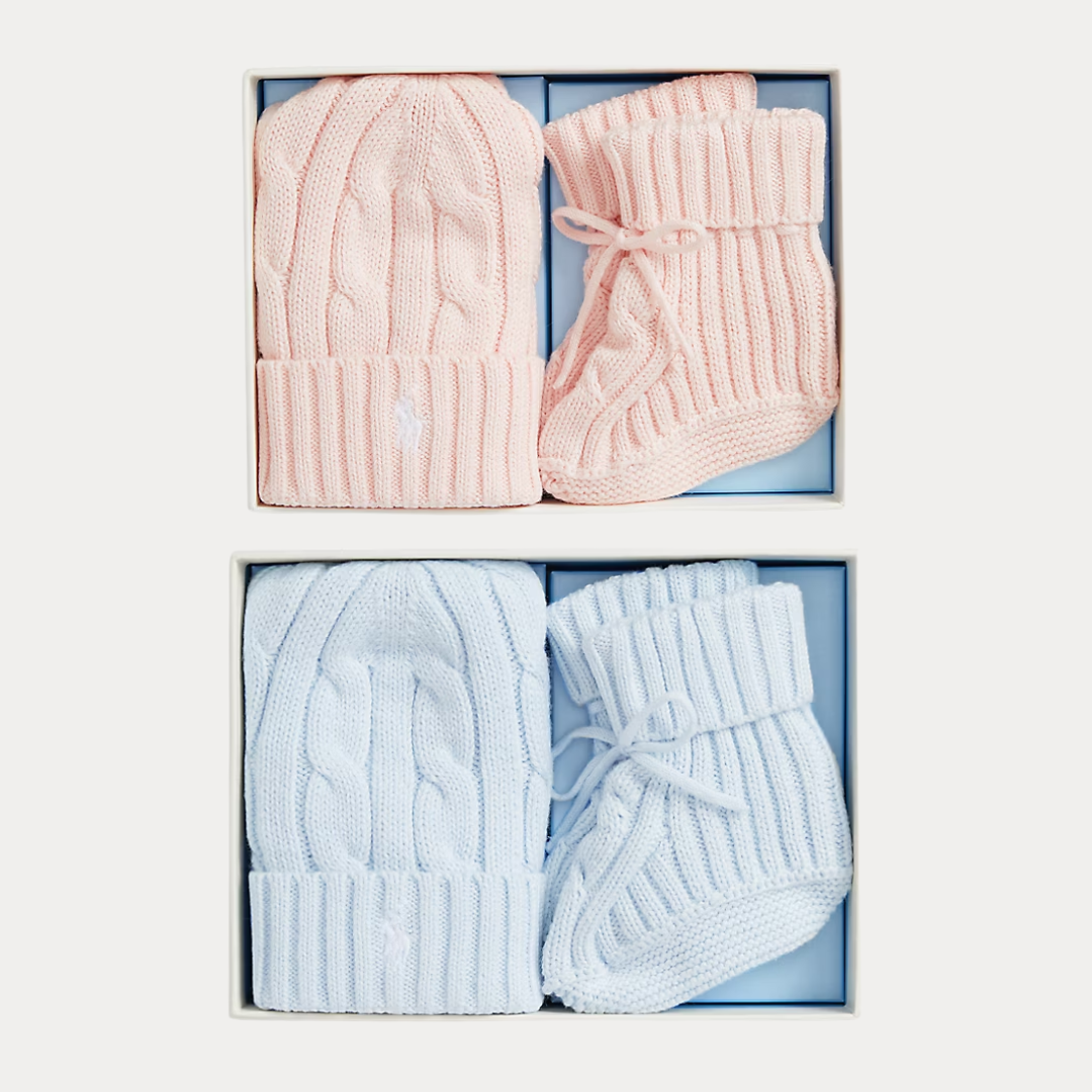 Cable-Knit Cotton Beanie & Bootie Set | NB-3M