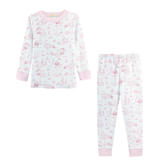 Pink Toile Bunnies L/S Pajama Set