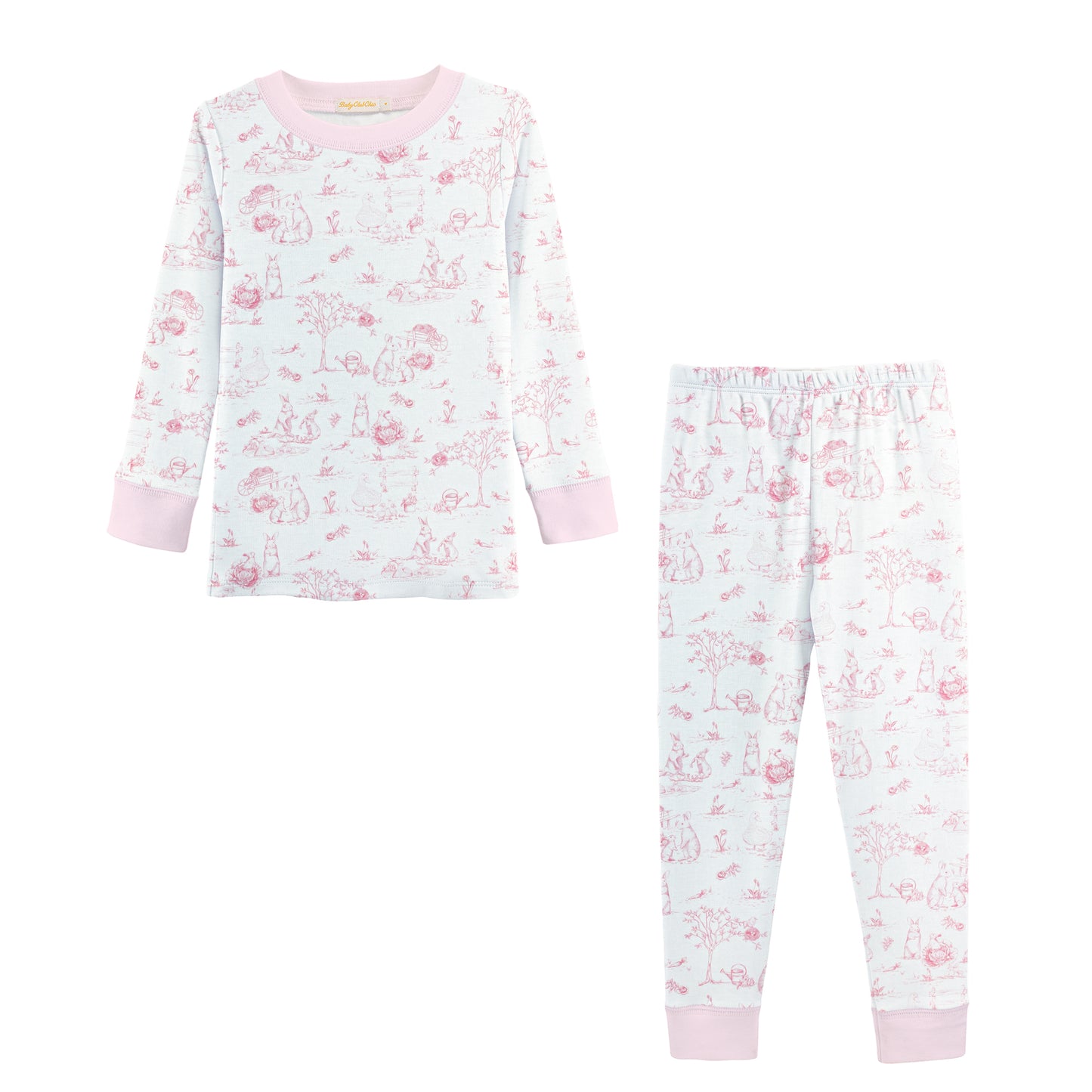 Pink Toile Bunnies L/S Pajama Set