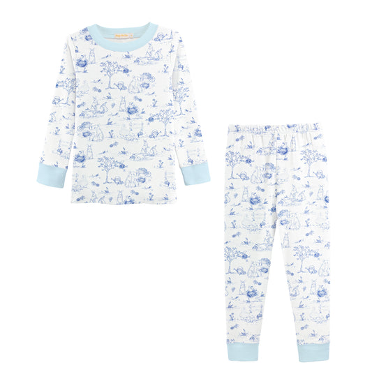 Blue Toile Bunnies L/S Pajama Set