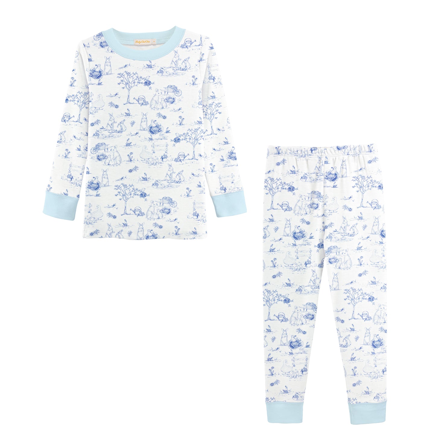 Blue Toile Bunnies L/S Pajama Set