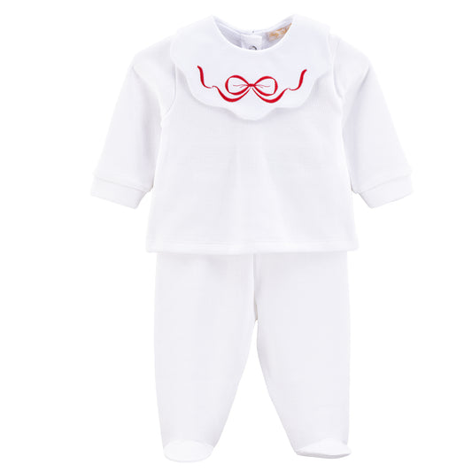 My First Christmas Pima Jacquard Set w/Embroidered Scalloped Collar | Bows
