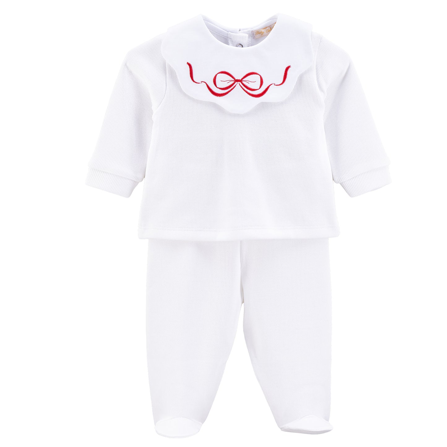 My First Christmas Pima Jacquard Set w/Embroidered Scalloped Collar | Bows