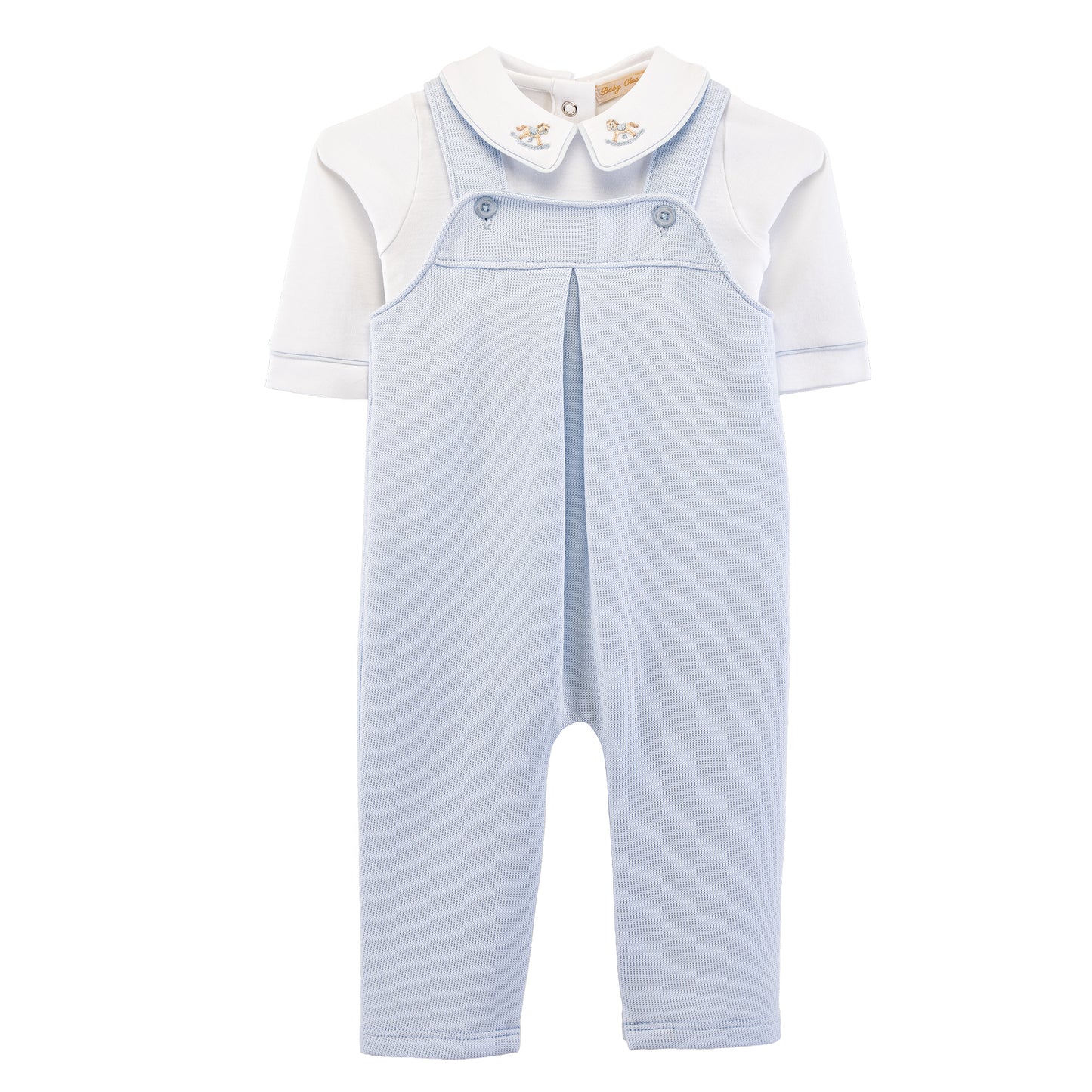 Rocking Horse Pima Jacquard Overall Set w/Embroidered Collar Bodysuit