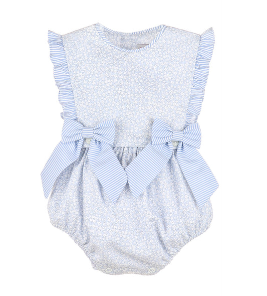 Ditsy Floral & Stripe Bow Romper | Light Blue