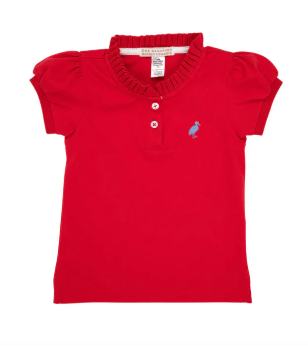 Little Miss Prim & Proper Polo Puff Sleeve - Richmond Red/Park City Periwinkle