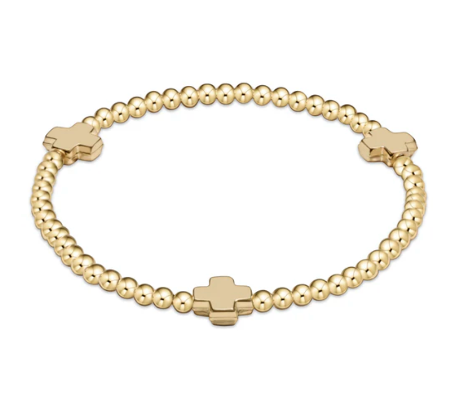 Signature Cross Gold Pattern 3mm Bead Bracelet | Gold