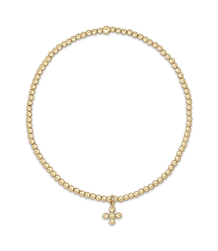 Classic Gold 2mm Bead Bracelet | Classic Beaded Signature Cross Small Gold Charm