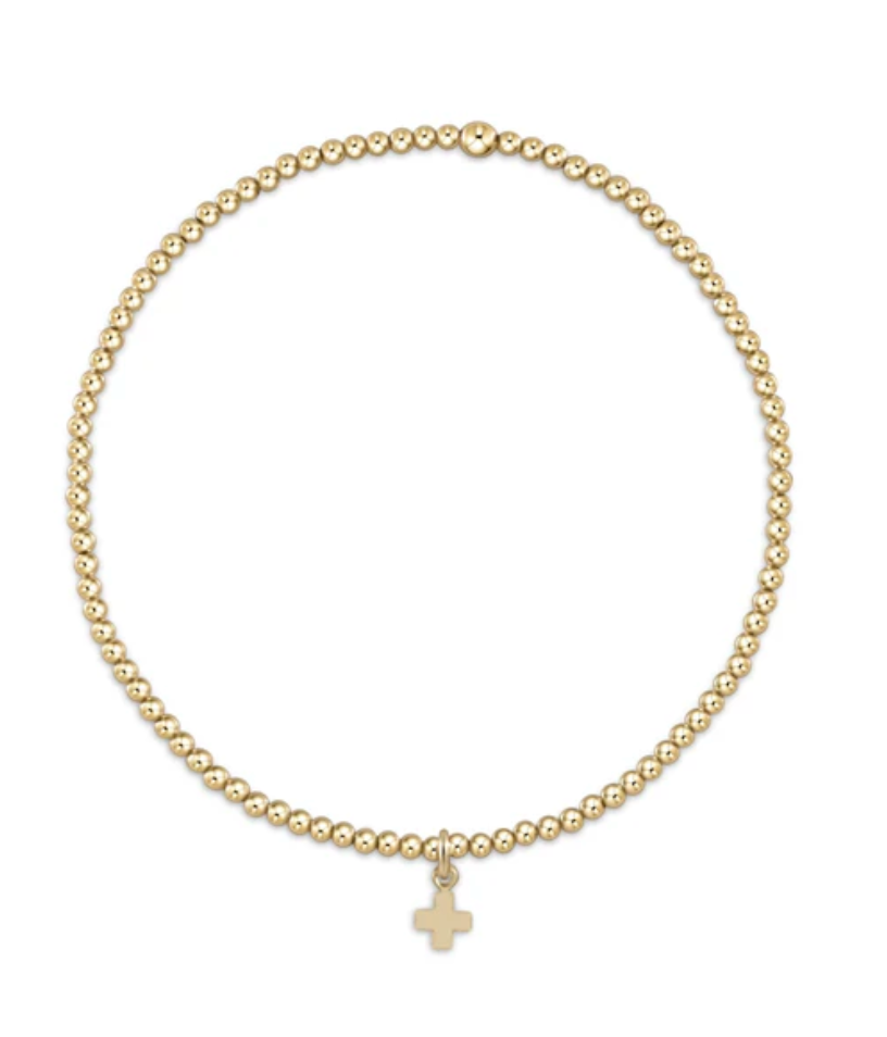 Classic Gold 2mm Bead Bracelet | Signature Cross Small Gold Charm