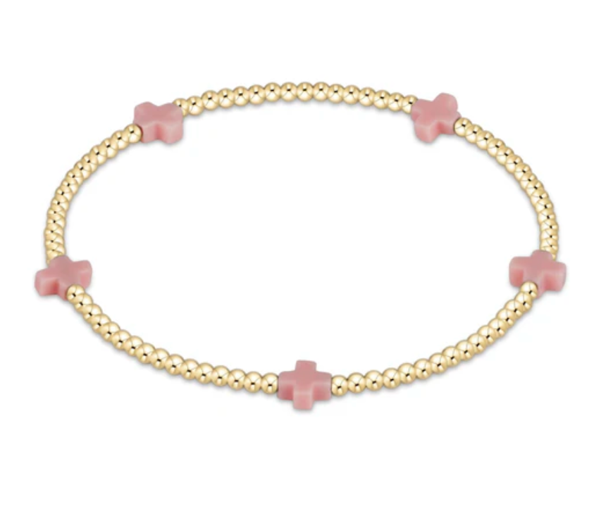 Signature Cross Small Gold Pattern 2mm Bead Bracelet | Pink