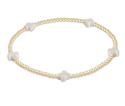 Signature Cross Small Gold Pattern 2mm Bead Bracelet | Off White