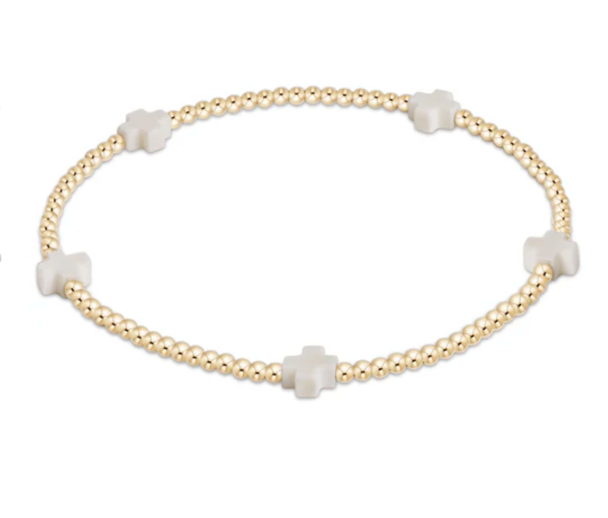 Signature Cross Small Gold Pattern 2mm Bead Bracelet | Off White