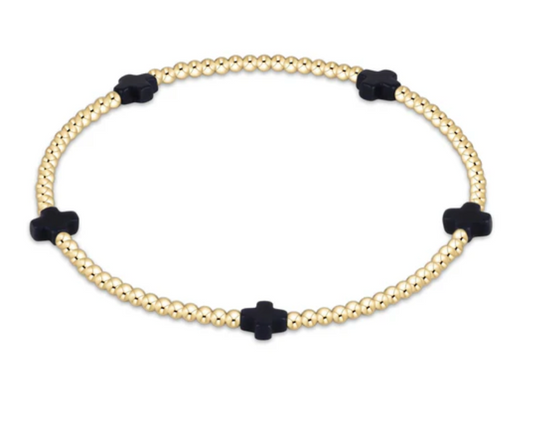 Signature Cross Small Gold Pattern 2mm Bead Bracelet | Navy