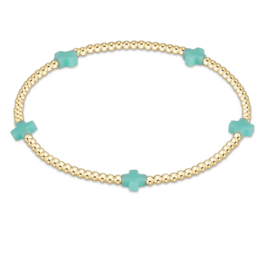 Signature Cross Small Gold Pattern 2mm Bead Bracelet | Mint