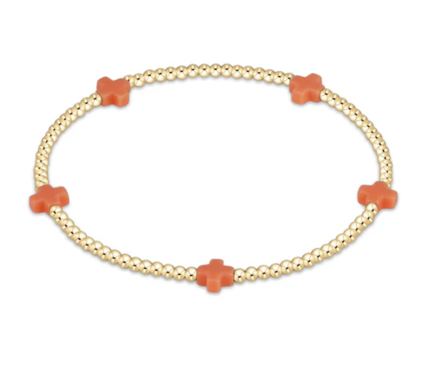 Signature Cross Small Gold 2mm Bead Bracelet | Coral