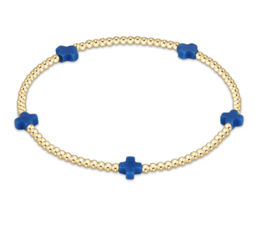 Signature Cross Small Gold 2mm Bead Bracelet | Cobalt