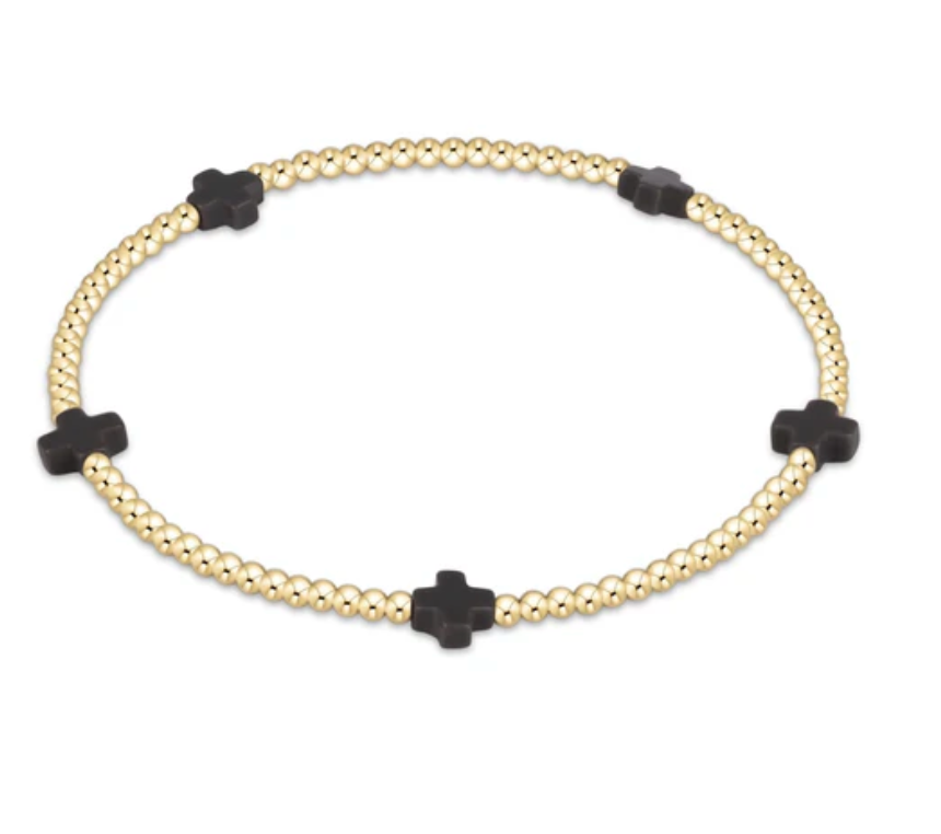 Signature Cross Small Gold 2mm Bead Bracelet | Charcoal