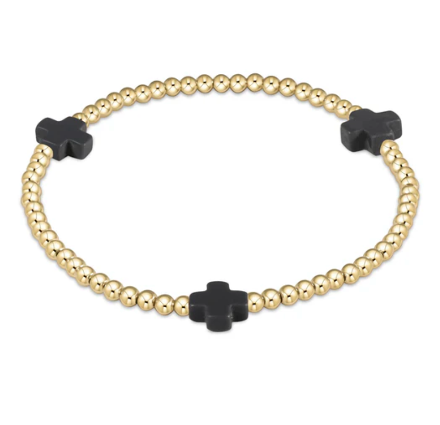 Signature Cross Gold Pattern 3mm Bead Bracelet | Charcoal