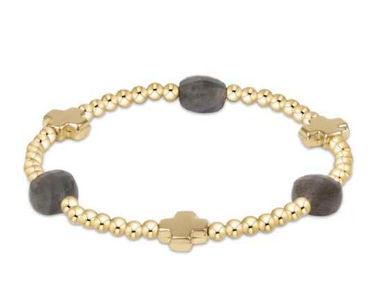 Signature Cross Admire Gold Pattern 3mm Bead Bracelet | Labradorite