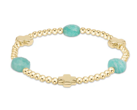 Signature Cross Admire Gold Pattern 3mm Bead Bracelet | Amazonite