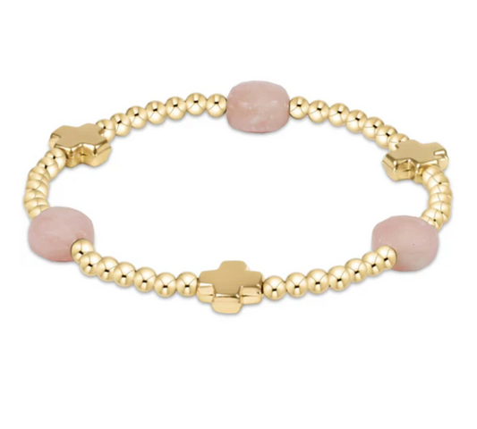 Signature Cross Admire Gold Pattern 3mm Bead Bracelet | Pink Opal