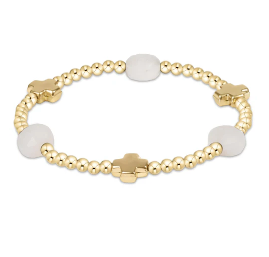 Signature Cross Admire Gold Pattern 3mm Bead Bracelet | Moonstone
