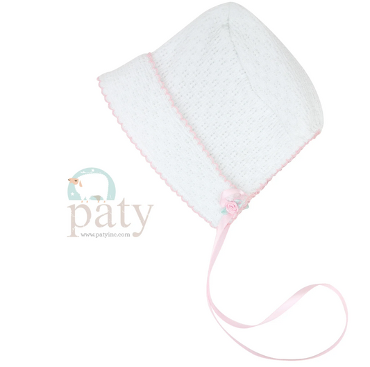 Knit Bonnet with Rosette | Pink