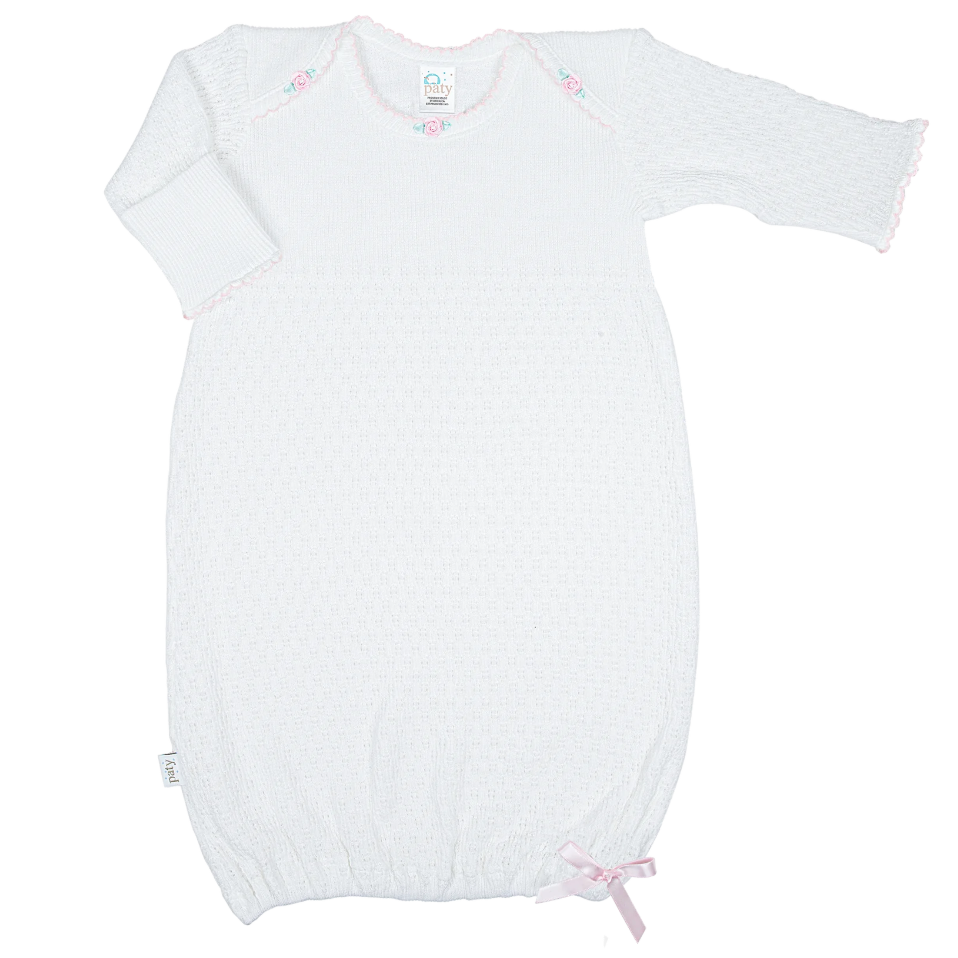 Knit Overlap Shoulder Gown with Rosettes | Pink