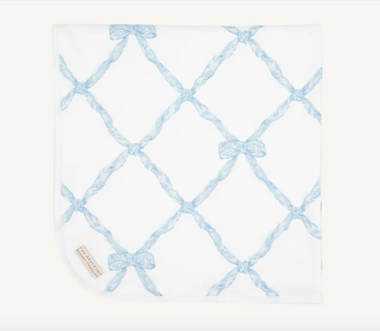 Baby Buggy Blanket | Buckhead Blue Belle Meade Bow with Worth Avenue White