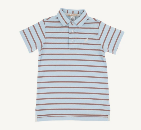 Prim and Proper Polo | Buckhead Blue Palmetto Pearl and Gray Bay Brown Stripe/Palmetto Pear