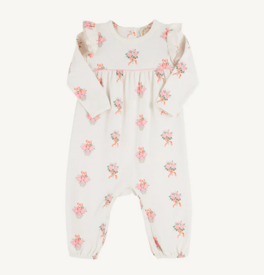 Leigh Ann Angel Sleeve Romper | Nonesuch Stems | Palmetto Pearl/Sandpearl Pink