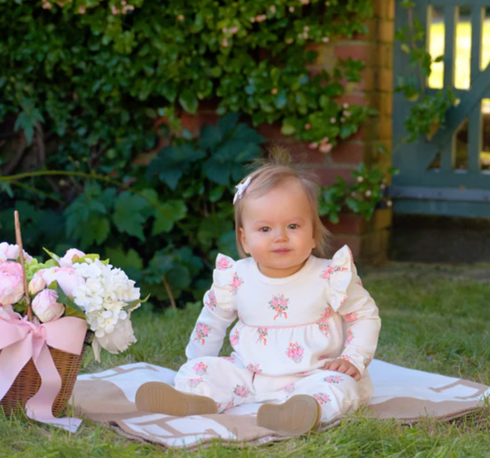 Leigh Ann Angel Sleeve Romper | Nonesuch Stems | Palmetto Pearl/Sandpearl Pink