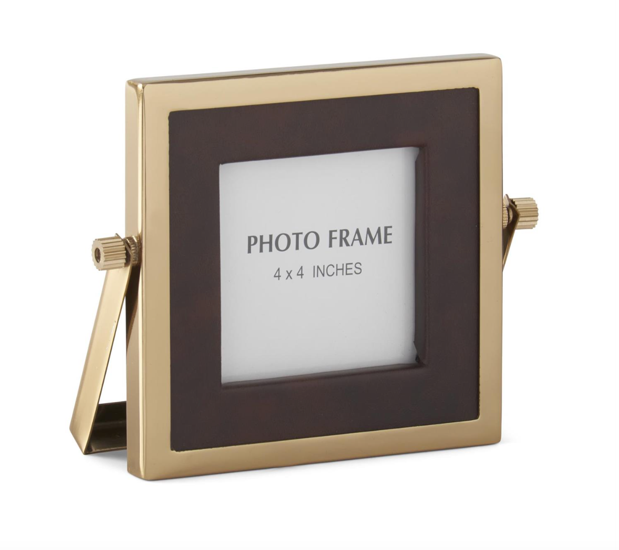 4x4" Brown Vegan Leather & Gold Metal Square Frames