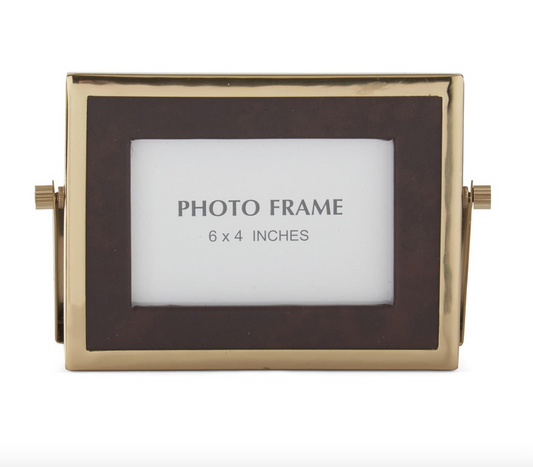 6x4" Brown Vegan Leather & Gold Metal Square Photo Frame