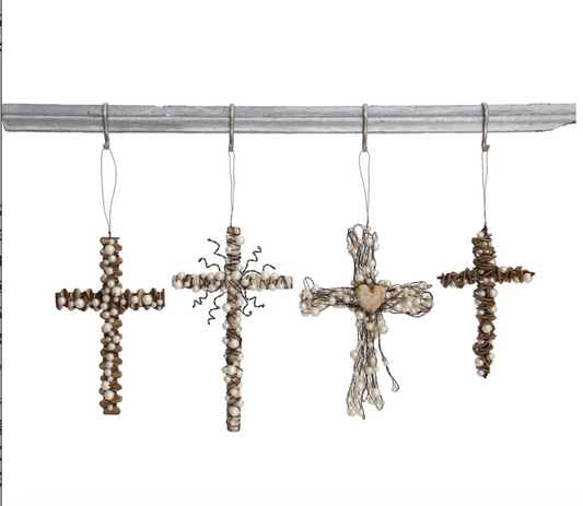 Metal Wire Cross with Beads Ornament | 4 Styles