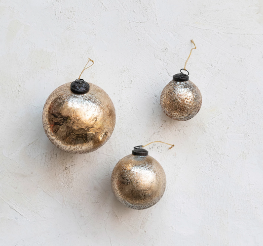 5" Round Glass Ball Ornament | Antique Gold Finish