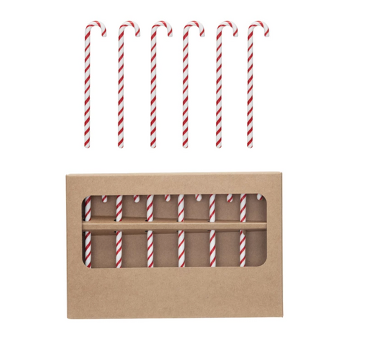 Glass Candy Cane Shaped Stir Sticks | Set of 6