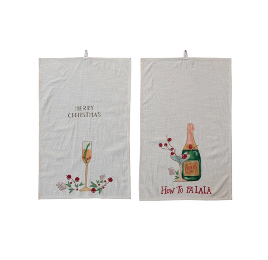 Cotton Slub Tea Towel with Holiday Saying | 2 Styles