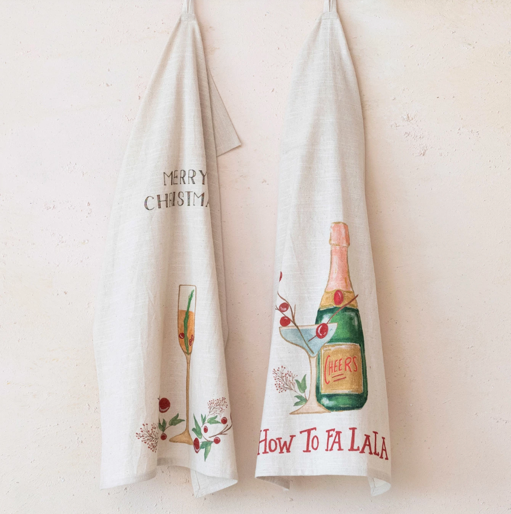 Cotton Slub Tea Towel with Holiday Saying | 2 Styles