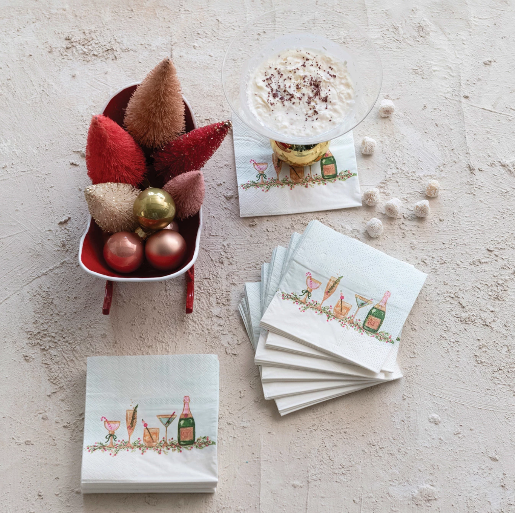Square Paper Cocktail Napkins with Holiday Cocktails | 50 Pcs