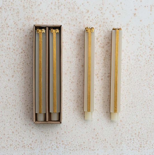 Giftbox Taper Candle | Tall | Cream with Gold Bow