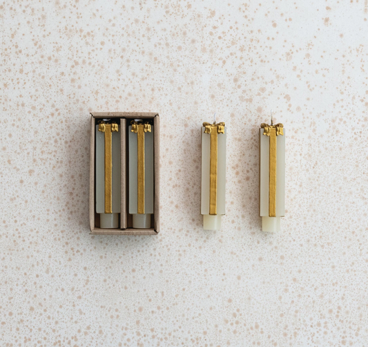 Giftbox Taper Candle | Small | Cream with Gold Bow