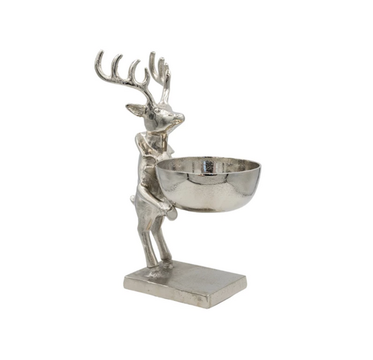 Cast Aluminum Reindeer Bowl | Nickel Finish