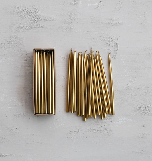 Unscented Thin Taper Candles | Gold | Set of 24