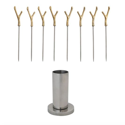 Stainless Steel Holder with Appetizer Picks | Set of 8