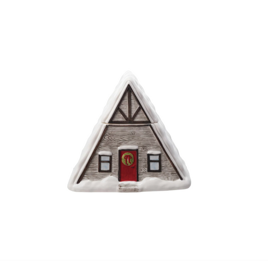 Stoneware Cabin Shaped Container with Lid