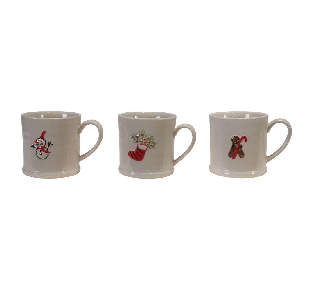 8 oz. Embossed Stoneware Mug with Holiday Icon | 3 Styles