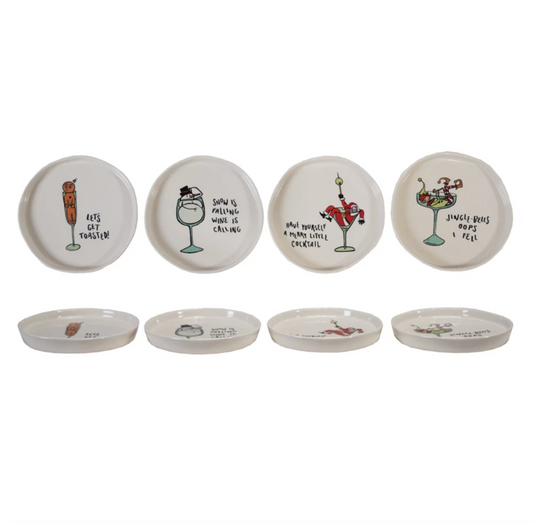 Stoneware Plate with Holiday Icon & Tipsy Saying | 4 Styles