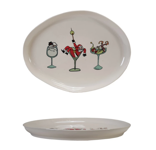 Stoneware Platter with Tipsy Holiday Icon