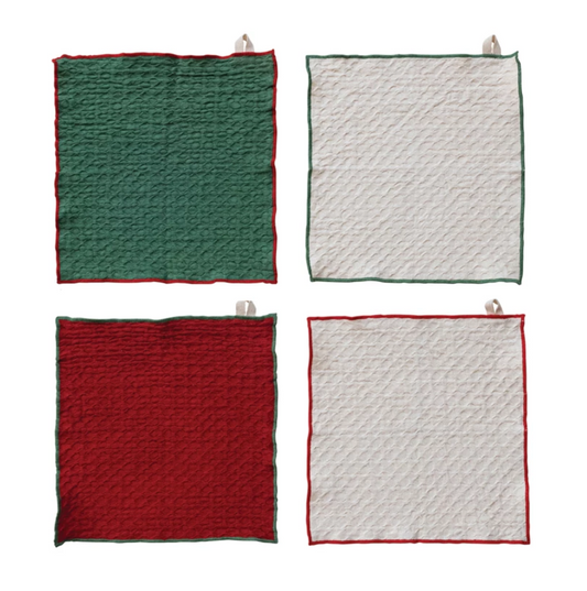 Square Waffle Weave Cotton Dish Cloth with Colored Trim | Set of 4